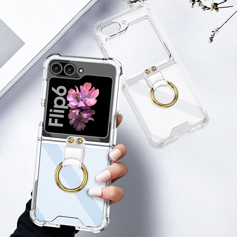 GKK For Samsung Galaxy Z Flip6 5G Case Ring Holder Kickstand TPU Phone Cover - Transparent