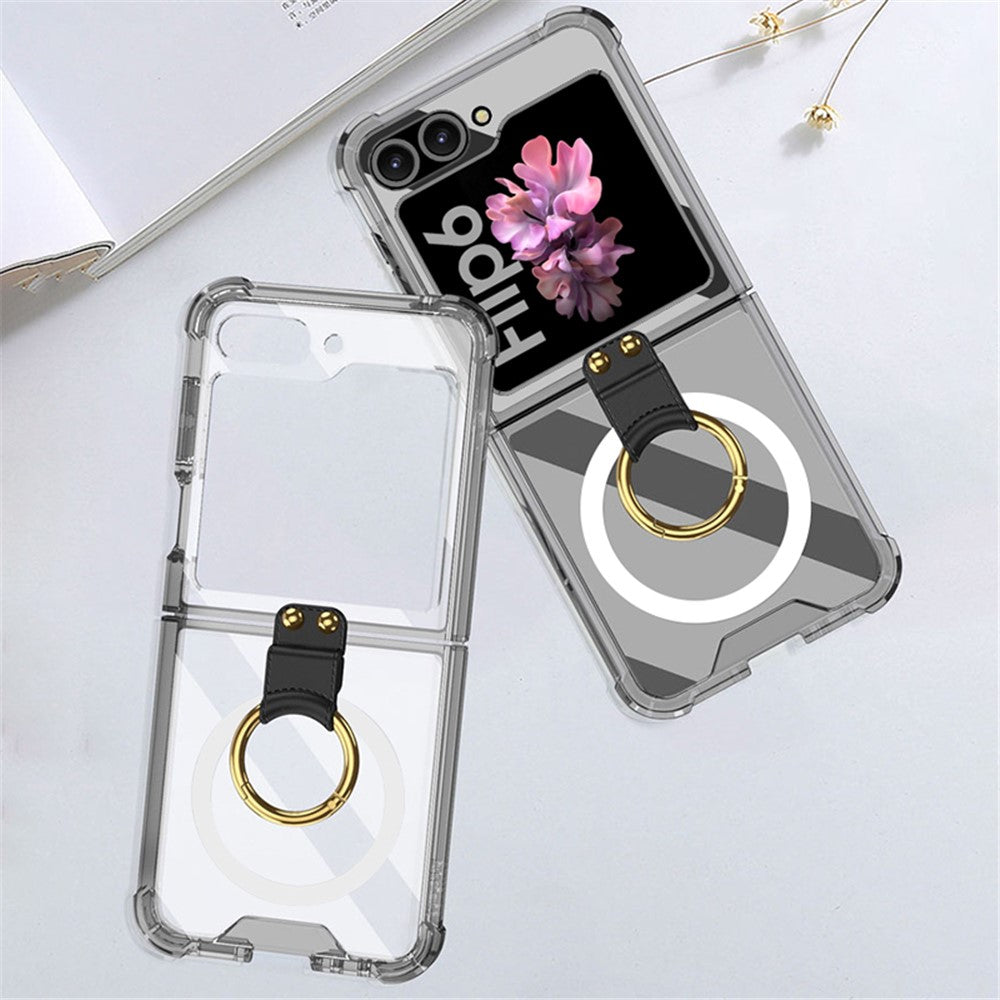 GKK For Samsung Galaxy Z Flip7 FE 5G / Z Flip6 5G Case Ring Kickstand TPU Phone Cover Compatible with MagSafe - Transparent Black