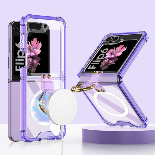 GKK For Samsung Galaxy Z Flip7 FE 5G / Z Flip6 5G Case Ring Kickstand TPU Phone Cover Compatible with MagSafe - Transparent Purple