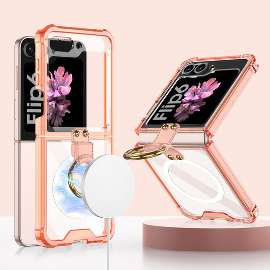 GKK For Samsung Galaxy Z Flip7 FE 5G / Z Flip6 5G Case Ring Kickstand TPU Phone Cover Compatible with MagSafe - Transparent Orange