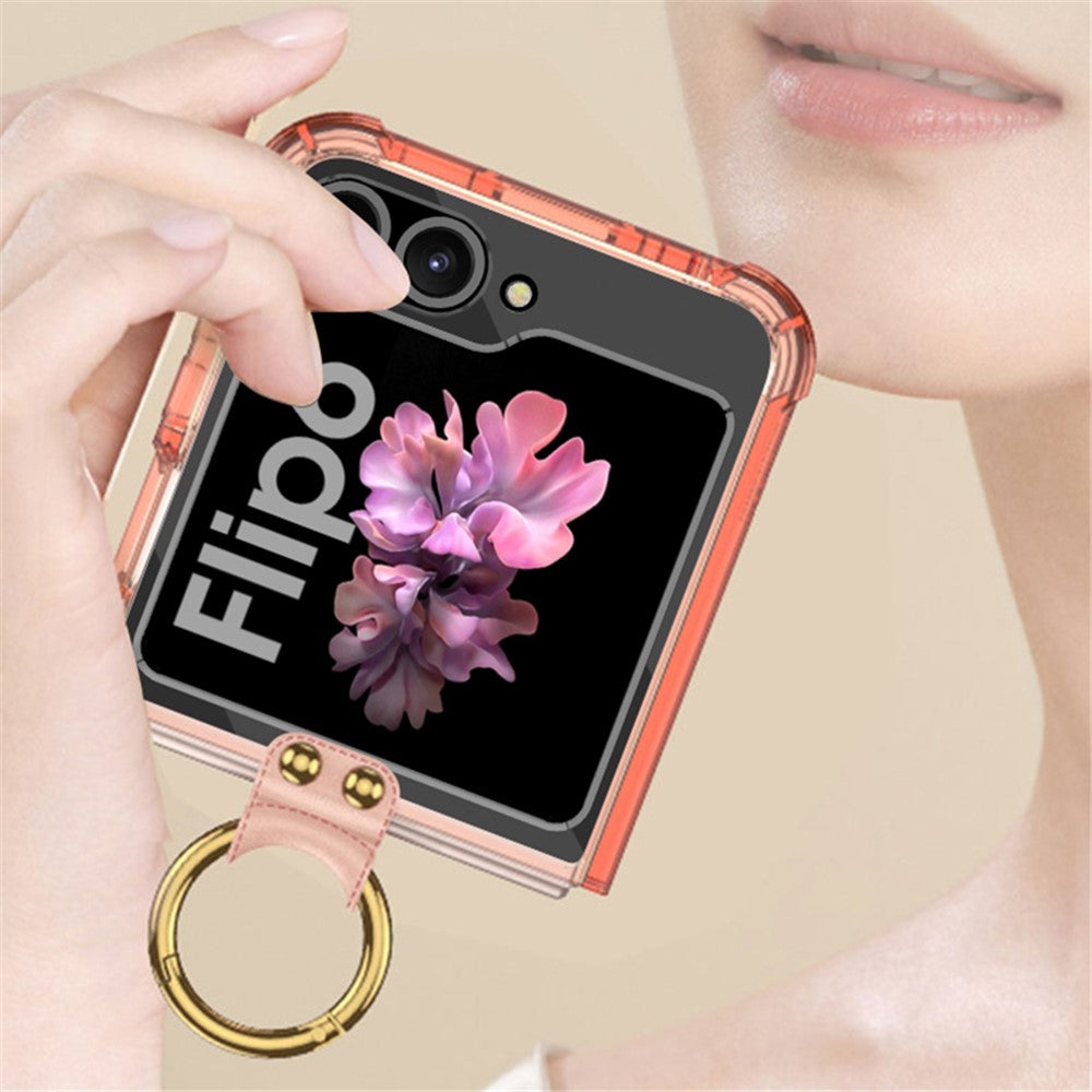 GKK For Samsung Galaxy Z Flip7 FE 5G / Z Flip6 5G Case Ring Kickstand TPU Phone Cover Compatible with MagSafe - Transparent Orange