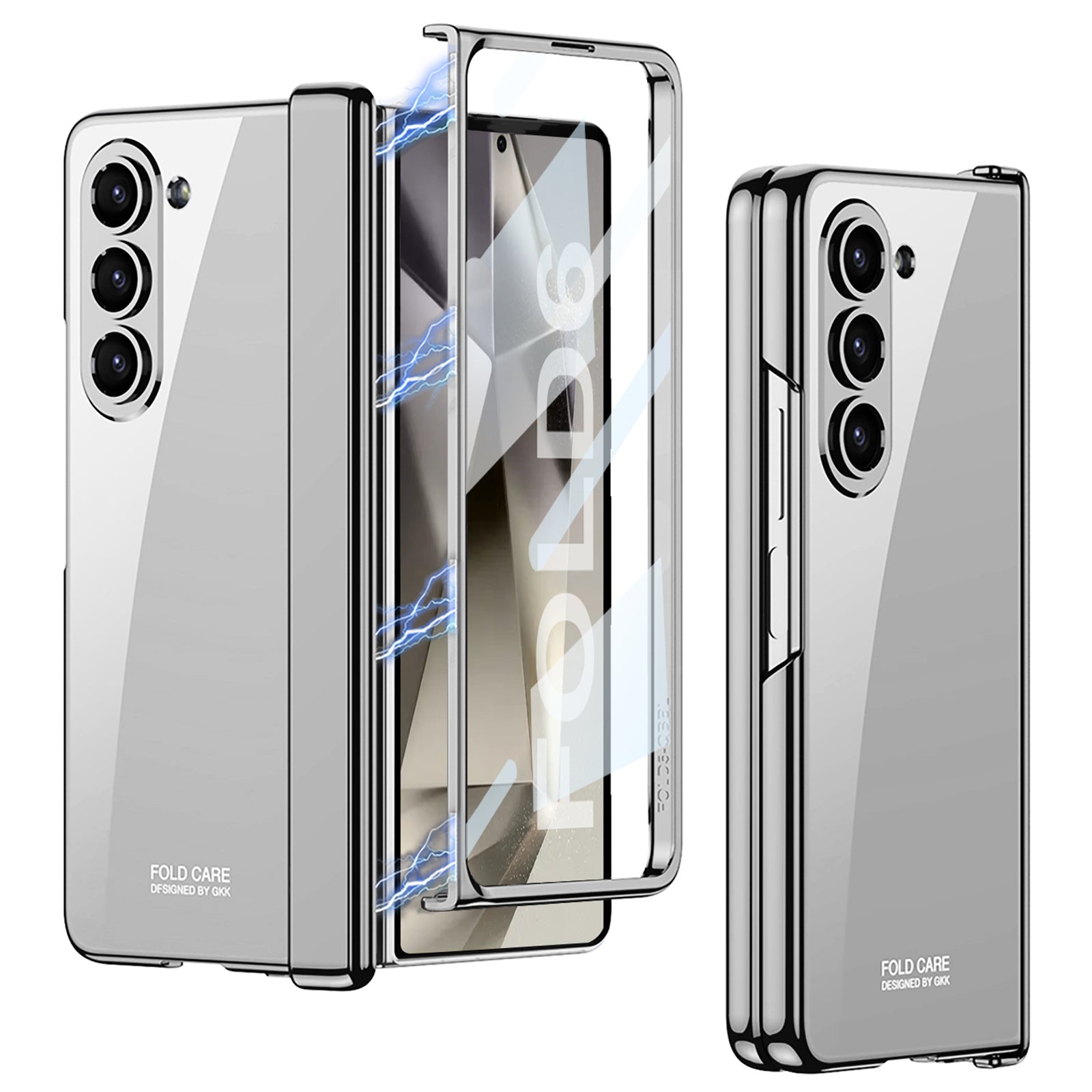 GKK For Samsung Galaxy Z Fold6 5G Case Electroplated Magnetic Hinge PC Phone Cover with Screen Film - Grey
