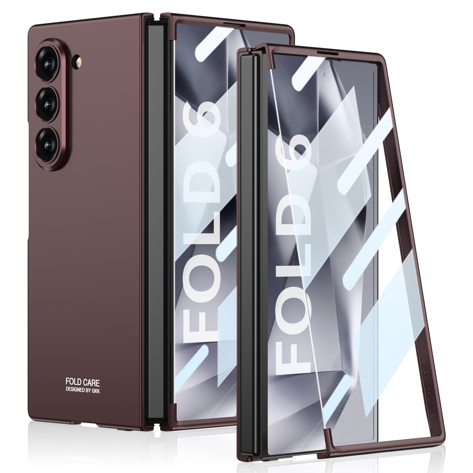 GKK For Samsung Galaxy Z Fold6 5G Case Super Slim PC Phone Cover with Screen Protector - Wine Red
