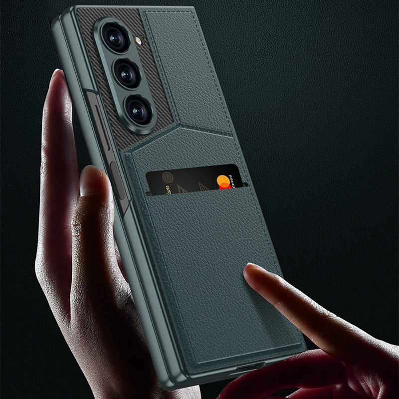GKK For Samsung Galaxy Z Fold6 5G Phone Case PC+PU Cover with Card Holder Kickstand, Screen Film - Titanium Grey