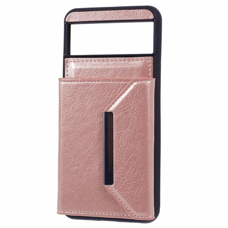 For Google Pixel 8 Case Leather Phone Back Cover with Card Slot Kickstand - Rose Gold