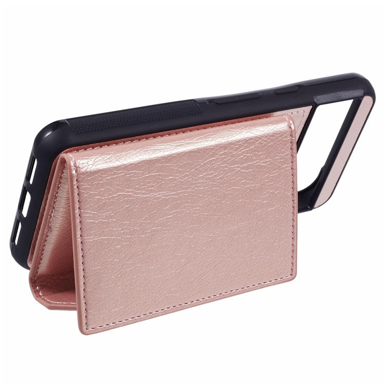 For Google Pixel 8 Case Leather Phone Back Cover with Card Slot Kickstand - Rose Gold