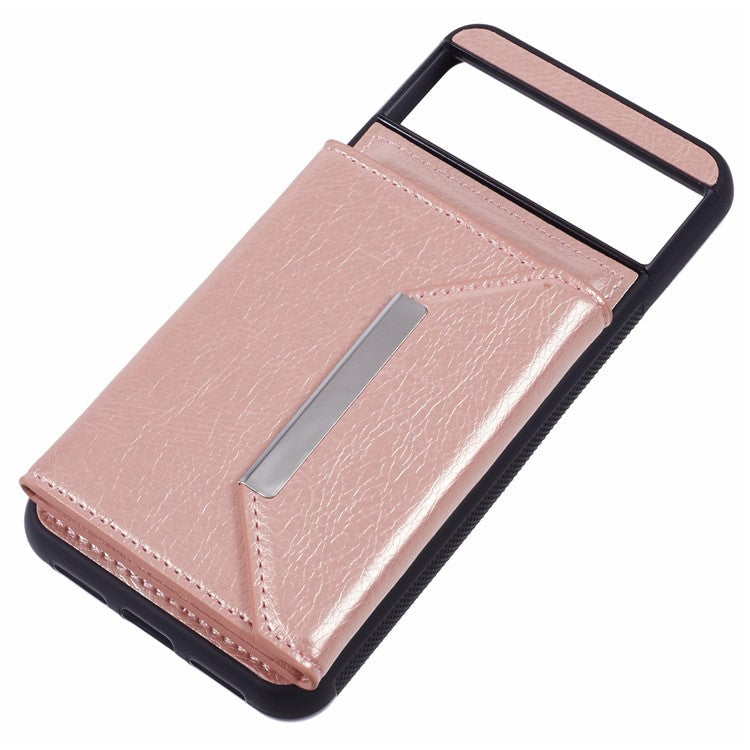 For Google Pixel 8 Case Leather Phone Back Cover with Card Slot Kickstand - Rose Gold