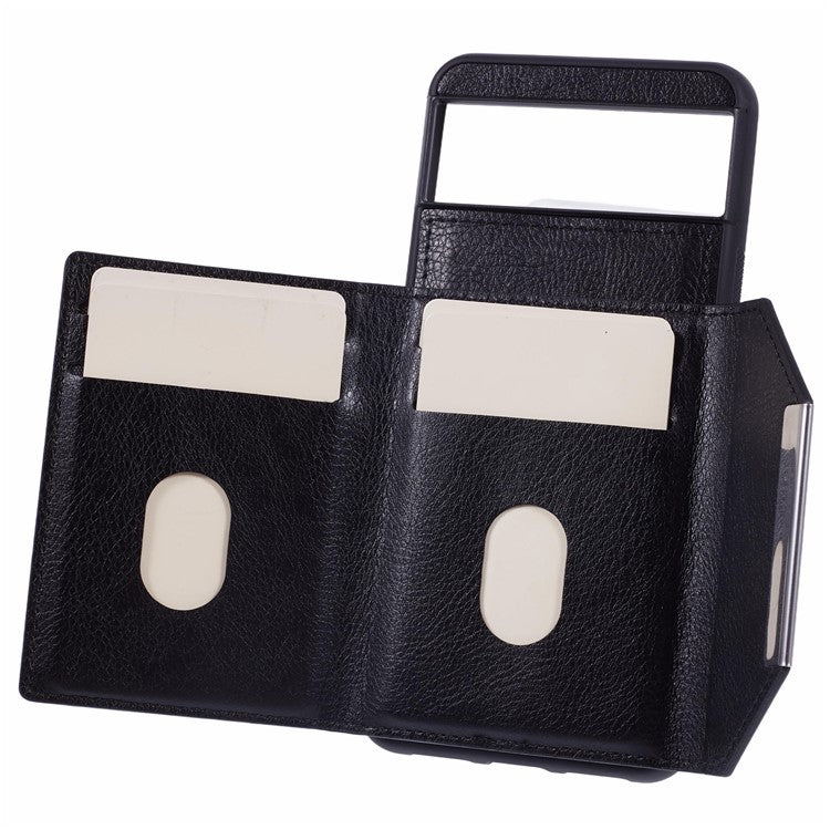 For Google Pixel 8 Case Leather Phone Back Cover with Card Slot Kickstand - Black