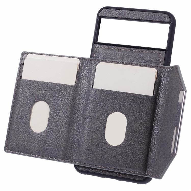 For Google Pixel 8 Case Leather Phone Back Cover with Card Slot Kickstand - Grey