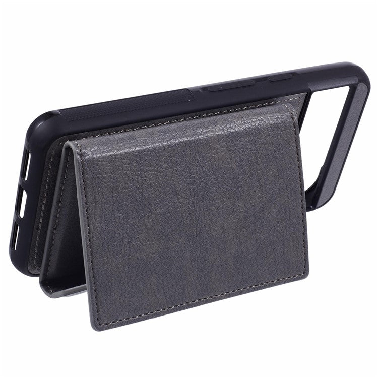 For Google Pixel 8 Case Leather Phone Back Cover with Card Slot Kickstand - Grey