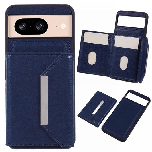 For Google Pixel 8 Case Leather Phone Back Cover with Card Slot Kickstand - Sapphire