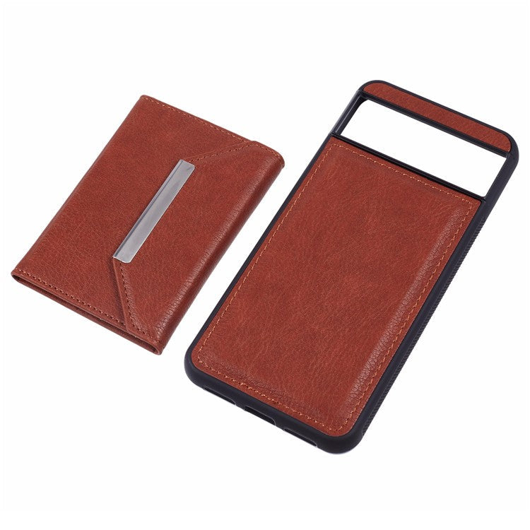 For Google Pixel 8 Case Leather Phone Back Cover with Card Slot Kickstand - Brown