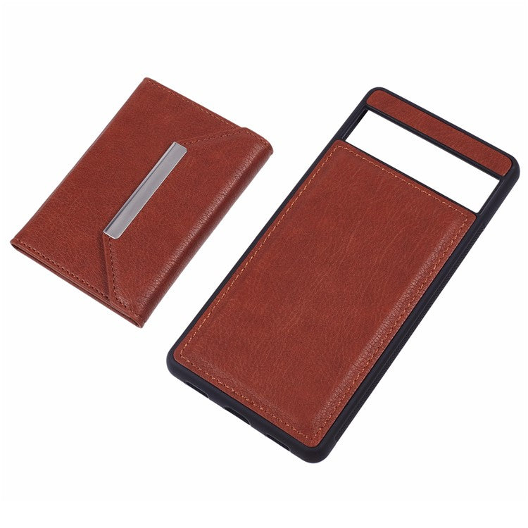 For Google Pixel 7a Case Card Bag Kickstand TPU+PU Phone Cover - Brown