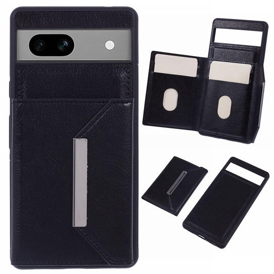 For Google Pixel 7a Case Card Bag Kickstand TPU+PU Phone Cover - Black