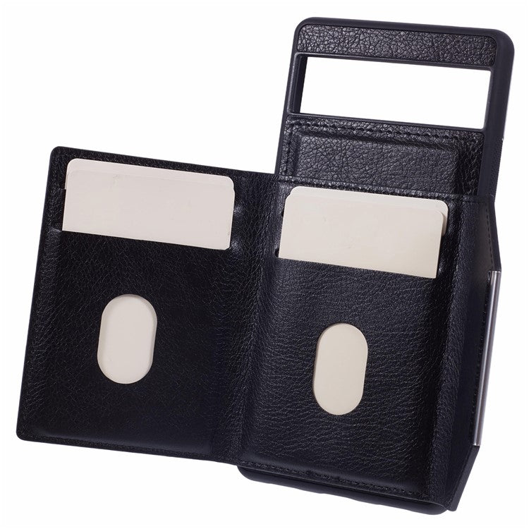 For Google Pixel 7a Case Card Bag Kickstand TPU+PU Phone Cover - Black