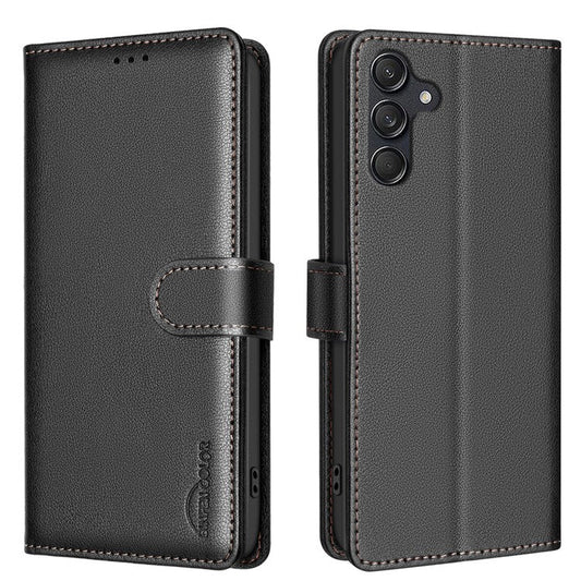 BINFEN COLOR BF32 For Samsung Galaxy M55 5G / C55 5G / F55 5G RFID Blocking PU Leather Phone Case Cover - Black
