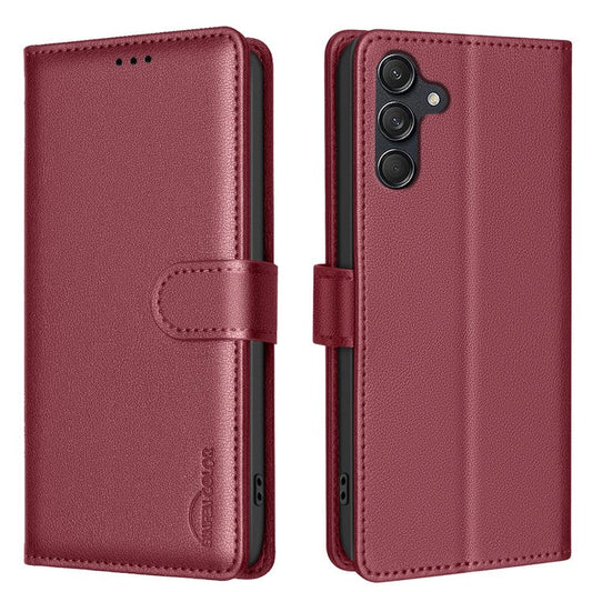 BINFEN COLOR BF32 For Samsung Galaxy M55 5G / C55 5G / F55 5G RFID Blocking PU Leather Phone Case Cover - Red