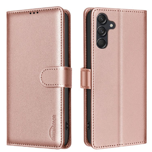 BINFEN COLOR BF32 For Samsung Galaxy M55 5G / C55 5G / F55 5G RFID Blocking PU Leather Phone Case Cover - Rose Gold