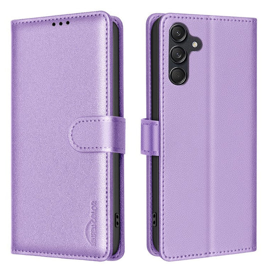 BINFEN COLOR BF32 For Samsung Galaxy M55 5G / C55 5G / F55 5G RFID Blocking PU Leather Phone Case Cover - Purple