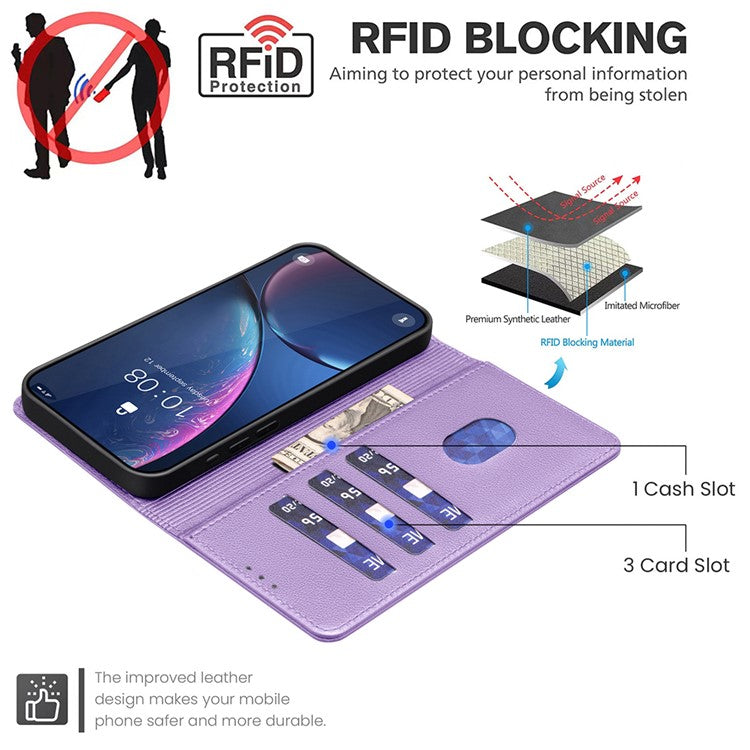 BINFEN COLOR BF32 For Samsung Galaxy M55 5G / C55 5G / F55 5G RFID Blocking PU Leather Phone Case Cover - Purple