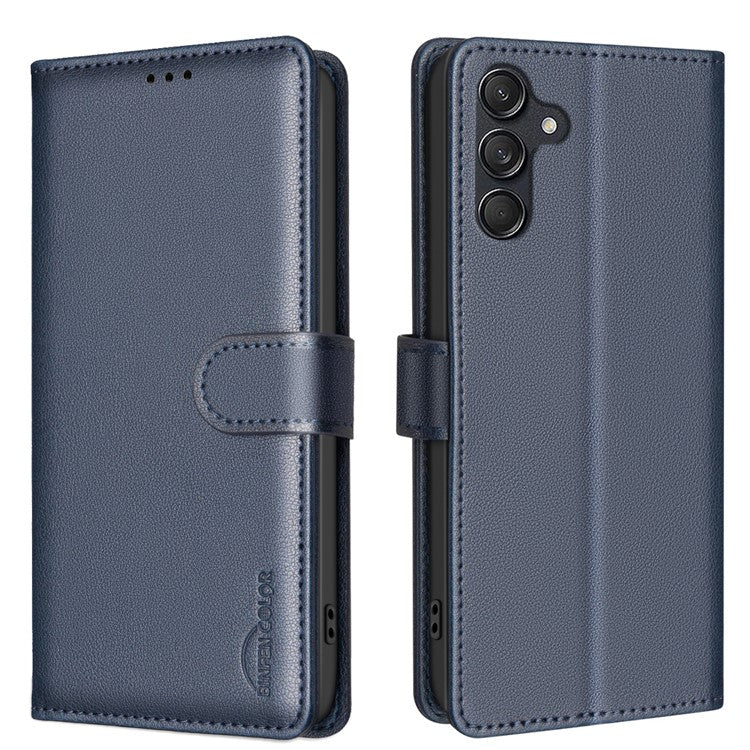 BINFEN COLOR BF32 For Samsung Galaxy M55 5G / C55 5G / F55 5G RFID Blocking PU Leather Phone Case Cover - Blue