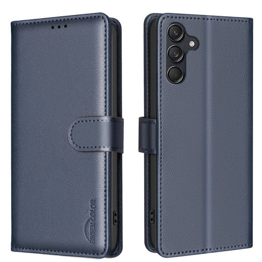 BINFEN COLOR BF32 For Samsung Galaxy M55 5G / C55 5G / F55 5G RFID Blocking PU Leather Phone Case Cover - Blue