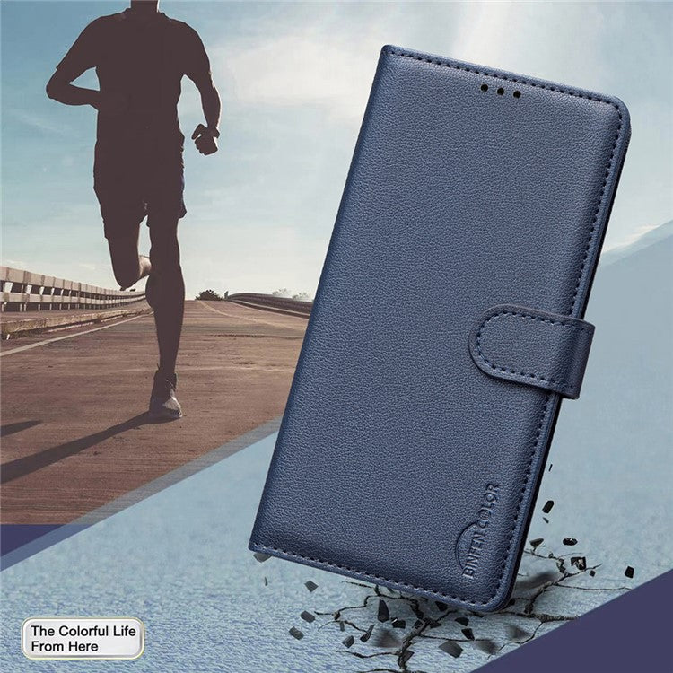 BINFEN COLOR BF32 For Samsung Galaxy M55 5G / C55 5G / F55 5G RFID Blocking PU Leather Phone Case Cover - Blue
