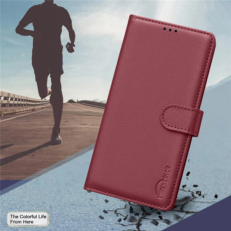 BINFEN COLOR BF32 For iPhone 16 Pro Case Full Protection RFID Blocking Leather Stand Phone Cover - Red