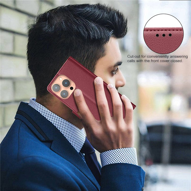 BINFEN COLOR BF32 For iPhone 16 Pro Case Full Protection RFID Blocking Leather Stand Phone Cover - Red