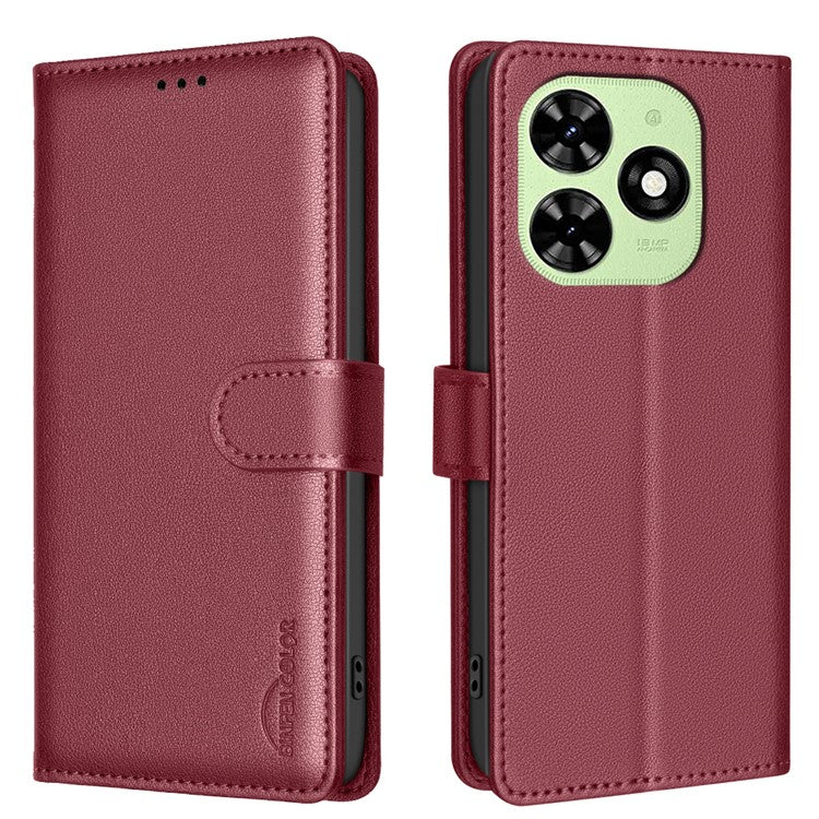 BINFEN COLOR BF32 For TECNO Pop 8 / Spark 20C / Spark Go 2024 4G Case Litchi Texture Leather Phone Cover - Red