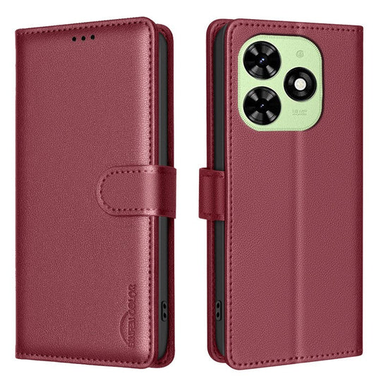 BINFEN COLOR BF32 For TECNO Pop 8 / Spark 20C / Spark Go 2024 4G Case Litchi Texture Leather Phone Cover - Red
