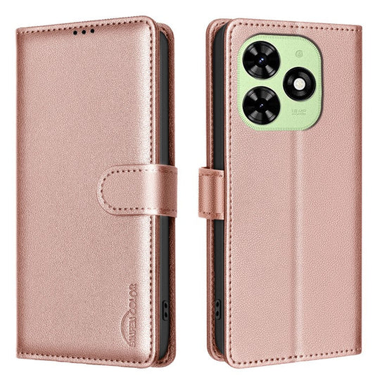 BINFEN COLOR BF32 For TECNO Pop 8 / Spark 20C / Spark Go 2024 4G Case Litchi Texture Leather Phone Cover - Rose Gold