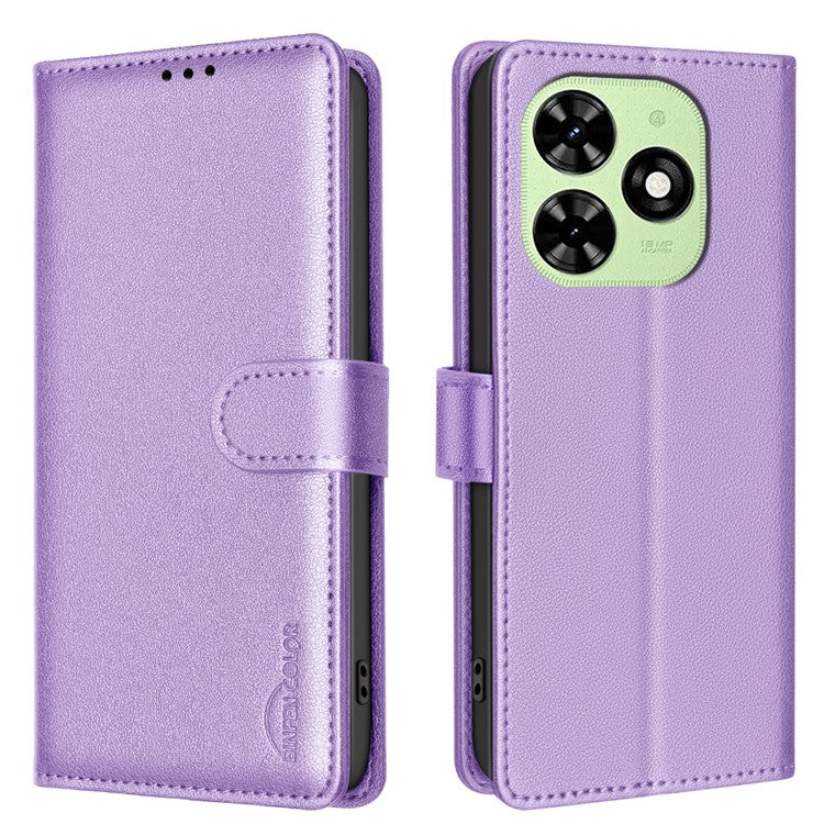 BINFEN COLOR BF32 For TECNO Pop 8 / Spark 20C / Spark Go 2024 4G Case Litchi Texture Leather Phone Cover - Purple