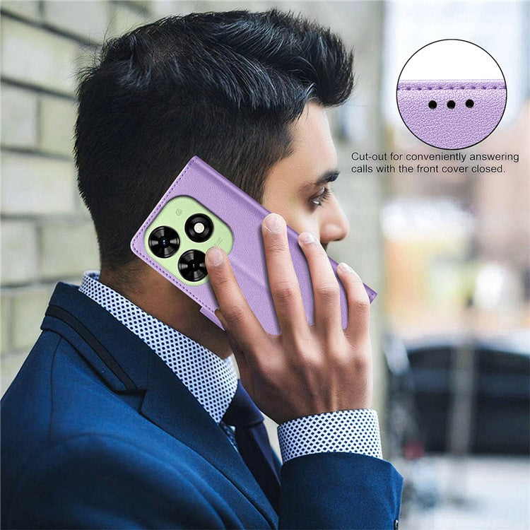 BINFEN COLOR BF32 For TECNO Pop 8 / Spark 20C / Spark Go 2024 4G Case Litchi Texture Leather Phone Cover - Purple