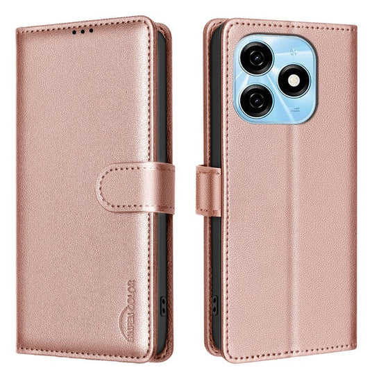 BINFEN COLOR BF32 For TECNO Spark 20 Case RFID Blocking Shockproof Leather Cover - Rose Gold