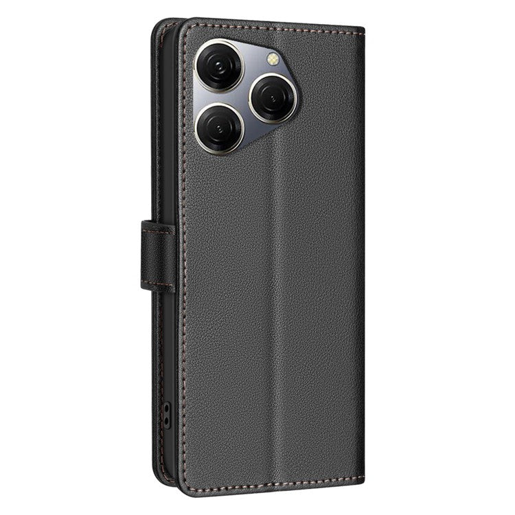 BINFEN COLOR BF32 For TECNO Spark 20 Pro Leather Case RFID Blocking Lychee Texture - Black