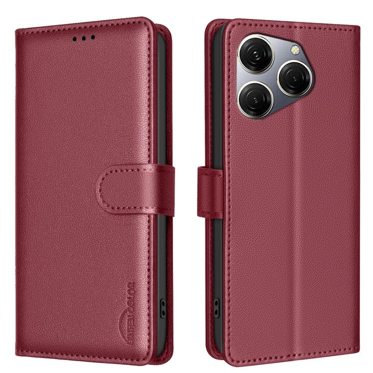 BINFEN COLOR BF32 For TECNO Spark 20 Pro Leather Case RFID Blocking Lychee Texture - Red