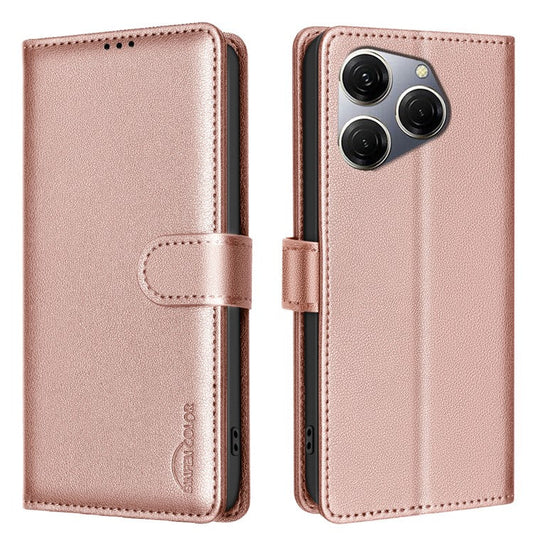 BINFEN COLOR BF32 For TECNO Spark 20 Pro Leather Case RFID Blocking Lychee Texture - Rose Gold