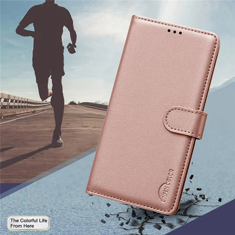 BINFEN COLOR BF32 For TECNO Spark 20 Pro Leather Case RFID Blocking Lychee Texture - Rose Gold