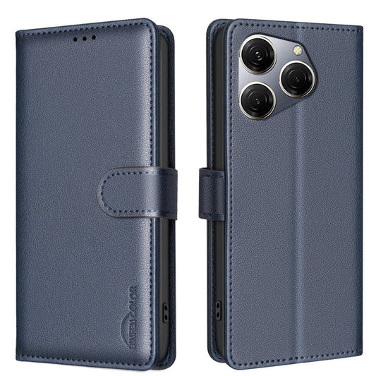 BINFEN COLOR BF32 For TECNO Spark 20 Pro Leather Case RFID Blocking Lychee Texture - Blue