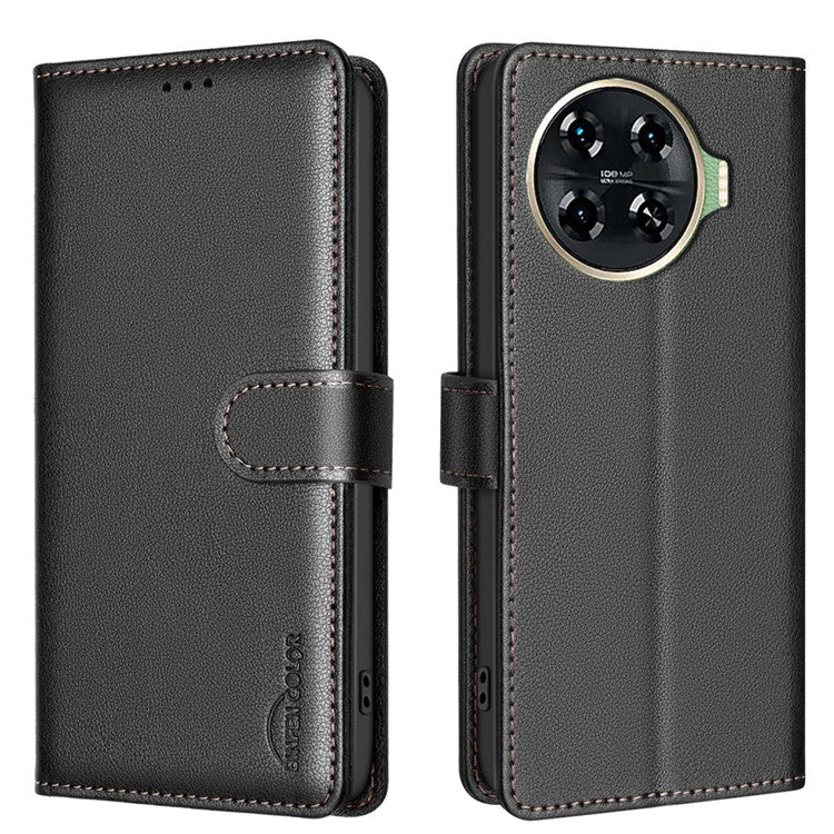 BINFEN COLOR BF32 For TECNO Spark 20 Pro+ Case Leather Flip Cover RFID Blocking - Black