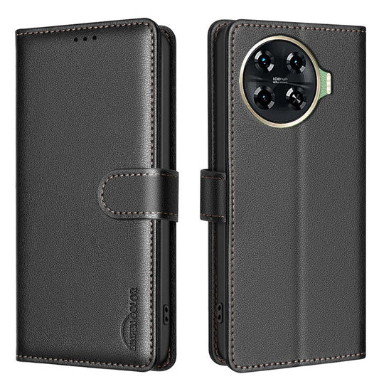 BINFEN COLOR BF32 For TECNO Spark 20 Pro+ Case Leather Flip Cover RFID Blocking - Black