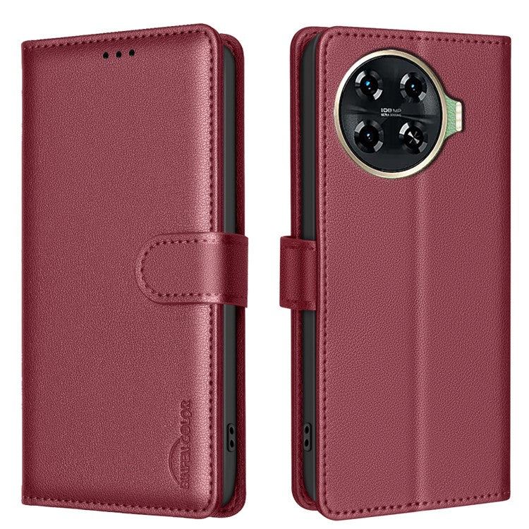BINFEN COLOR BF32 For TECNO Spark 20 Pro+ Case Leather Flip Cover RFID Blocking - Red
