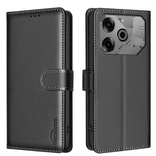 BINFEN COLOR BF32 For TECNO Pova 6 5G / Pova 6 Pro 5G Litchi Texture Flip Case Leather Phone Cover - Black