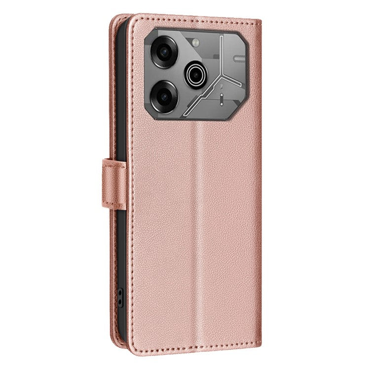 BINFEN COLOR BF32 For TECNO Pova 6 5G / Pova 6 Pro 5G Litchi Texture Flip Case Leather Phone Cover - Rose Gold