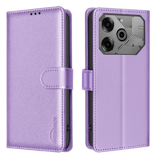 BINFEN COLOR BF32 For TECNO Pova 6 5G / Pova 6 Pro 5G Litchi Texture Flip Case Leather Phone Cover - Purple