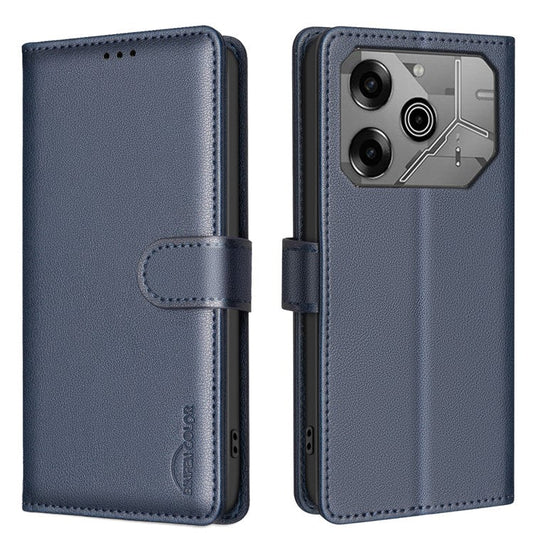 BINFEN COLOR BF32 For TECNO Pova 6 5G / Pova 6 Pro 5G Litchi Texture Flip Case Leather Phone Cover - Blue