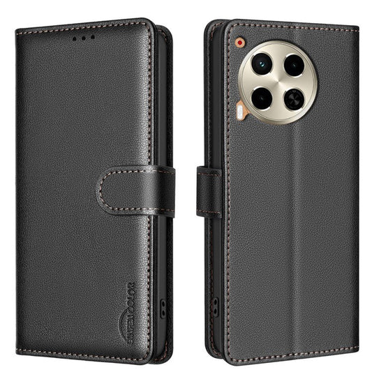 BINFEN COLOR BF32 For TECNO Camon 30 4G / 5G Phone Case RFID Blocking Magnetic Clasp Leather Cover - Black