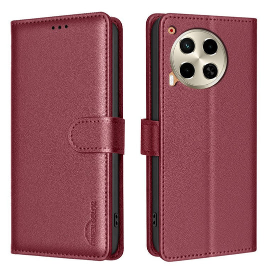 BINFEN COLOR BF32 For TECNO Camon 30 4G / 5G Phone Case RFID Blocking Magnetic Clasp Leather Cover - Red