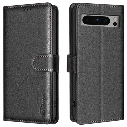 BINFEN COLOR BF32 For Google Pixel 8 Pro RFID Blocking Phone Case Litchi Texture Leather Phone Cover - Black